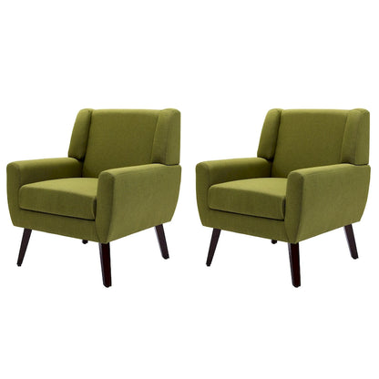 Linen Upholstered Accent Chair Wingback Armchair Set of 2