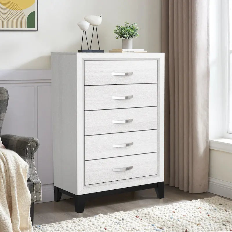 51 Tall Modern White Wood 5-drawer Storage Chest with Metal Pull
