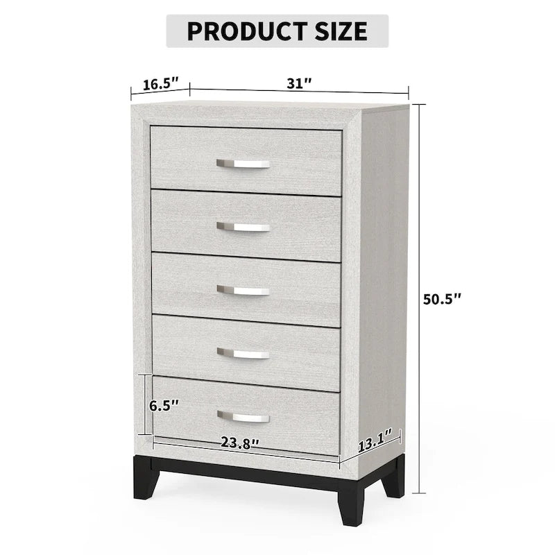 51 Tall Modern White Wood 5-drawer Storage Chest with Metal Pull
