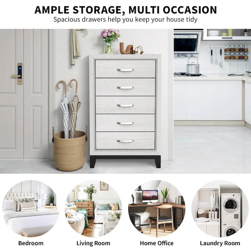 51 Tall Modern White Wood 5-drawer Storage Chest with Metal Pull