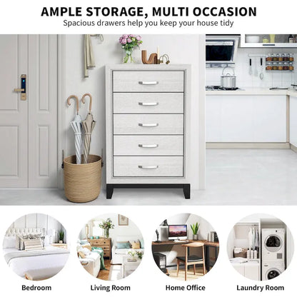 51 Tall Modern White Wood 5-drawer Storage Chest with Metal Pull