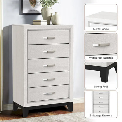 51 Tall Modern White Wood 5-drawer Storage Chest with Metal Pull