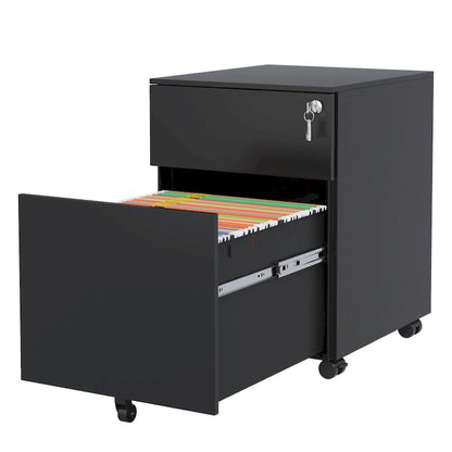 2 Drawer Mobile File Cabinet with Lock Steel File Cabinet for Legal/Letter/A4/F4 Size