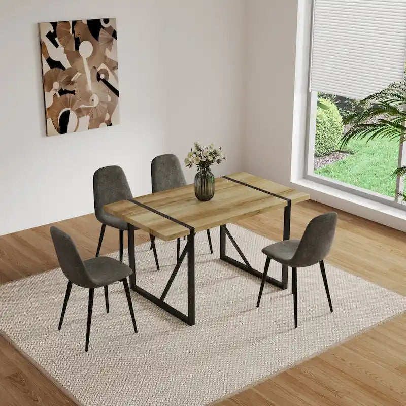 Set of 4 Modern Accent Dining Chairs with Linen Fabric Upholstery and Sturdy Metal Legs - N/A