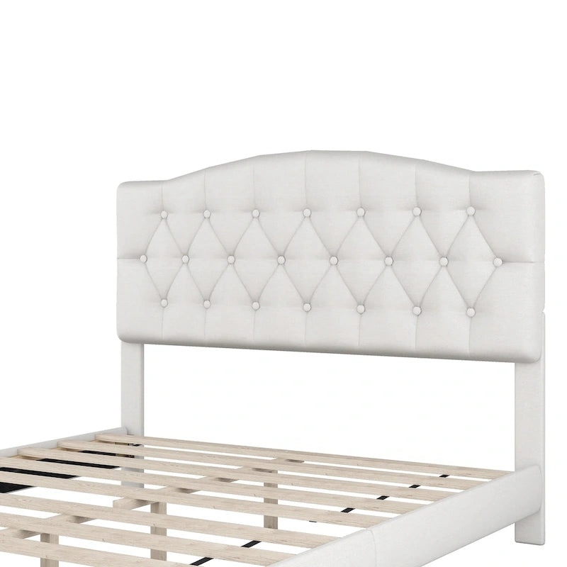 Upholstered Platform Bed with Saddle Curved Headboard and Diamond Tufted Details