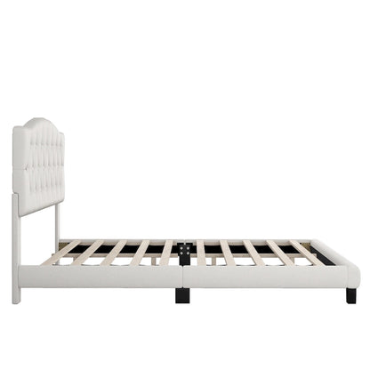 Upholstered Platform Bed with Saddle Curved Headboard and Diamond Tufted Details