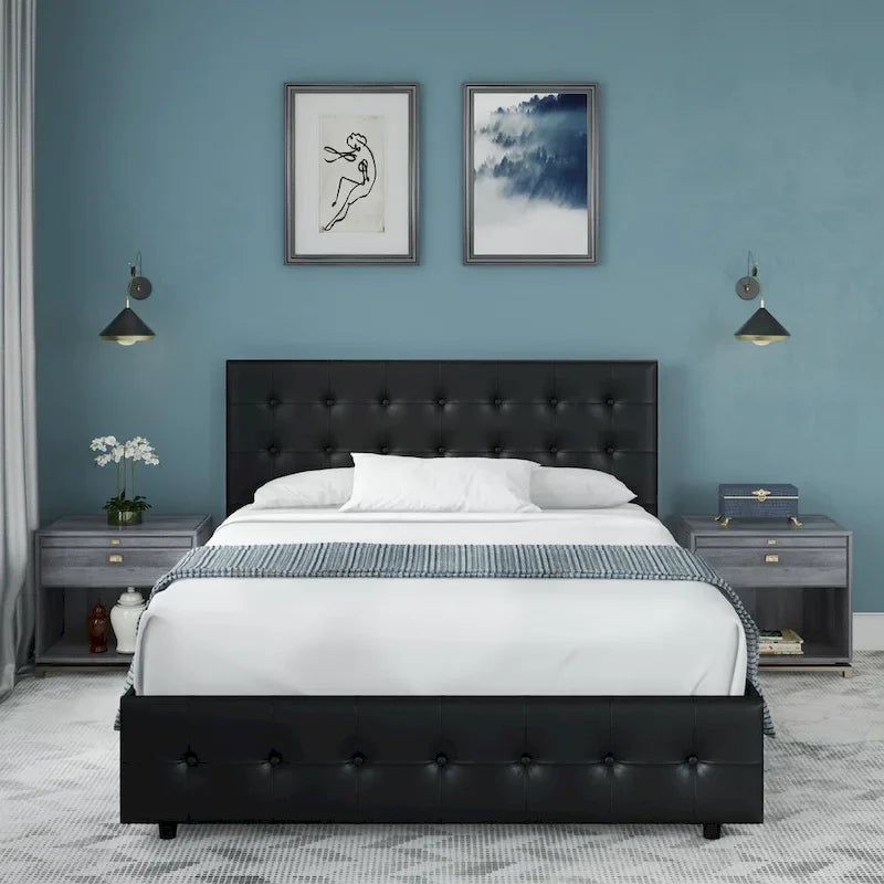 Avenue Greene Stefanie Black Faux Leather Upholstered Bed