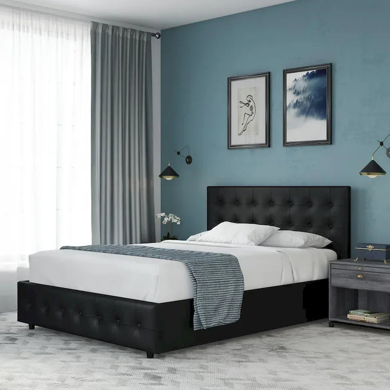 Avenue Greene Stefanie Black Faux Leather Upholstered Bed