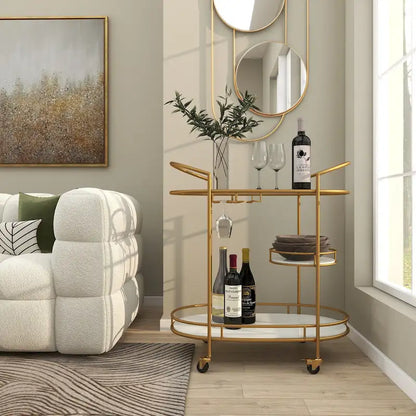 Contemporary Modern Iron 3 Tier Drink Bar Storage Cart - Gold, Silver, or Matte Black