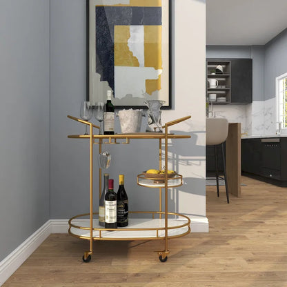 Contemporary Modern Iron 3 Tier Drink Bar Storage Cart - Gold, Silver, or Matte Black