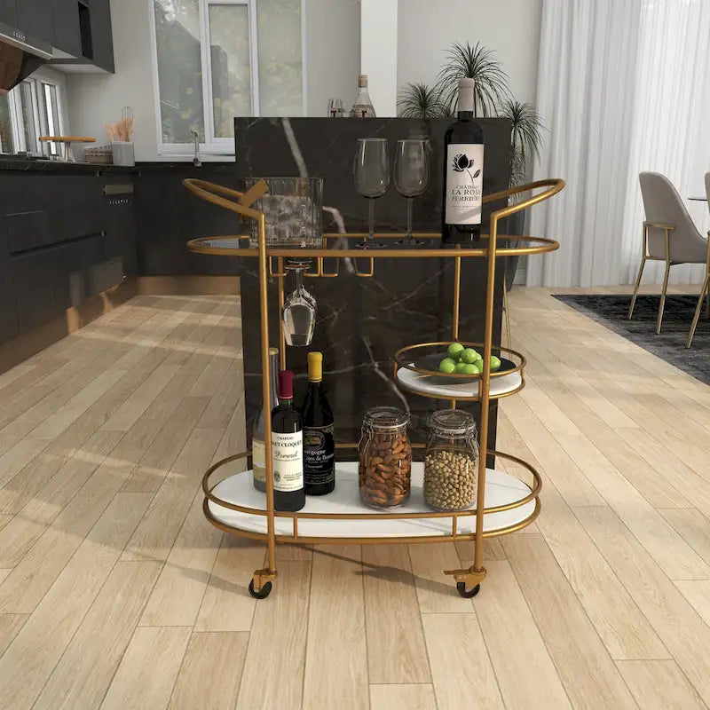 Contemporary Modern Iron 3 Tier Drink Bar Storage Cart - Gold, Silver, or Matte Black