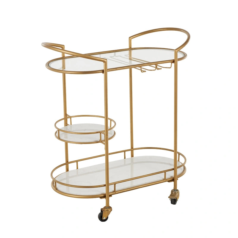 Contemporary Modern Iron 3 Tier Drink Bar Storage Cart - Gold, Silver, or Matte Black