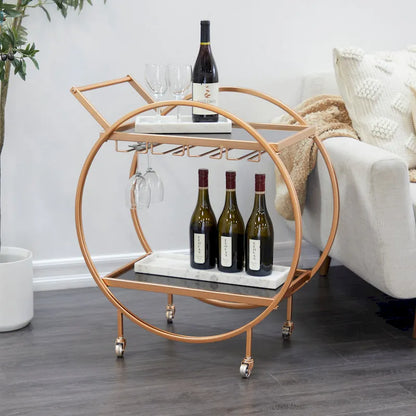 Contemporary Modern Iron 3 Tier Drink Bar Storage Cart - Gold, Silver, or Matte Black