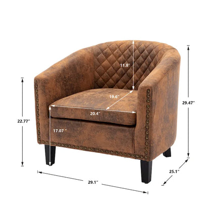 Accent Barrel chair living room chair with nailheads and solid wood legs