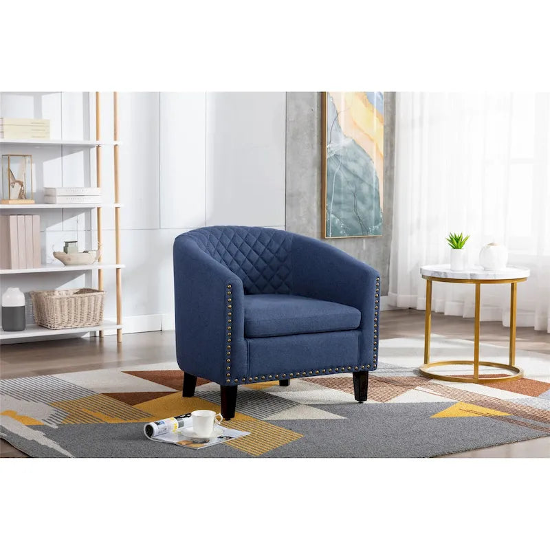 Accent Barrel chair living room chair with nailheads and solid wood legs
