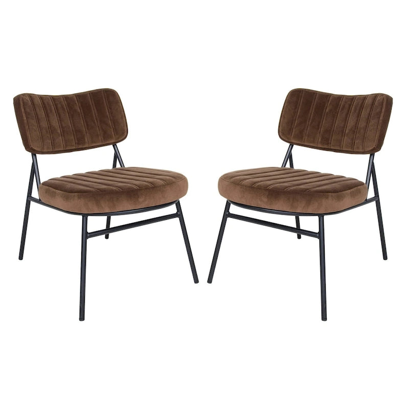 LeisureMod Set of 2 Marilane Velvet Accent Chairs with Velvet Upholstery & Sturdy Metal Frame for Home Office Lounge Living Room