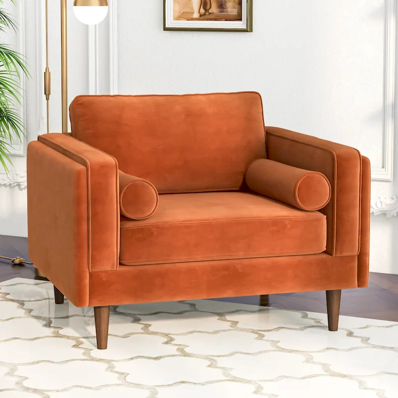 Flavia Mid-Century Modern Pillow Back Velvet Upholstered Armchair