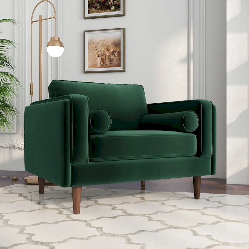 Flavia Mid-Century Modern Pillow Back Velvet Upholstered Armchair