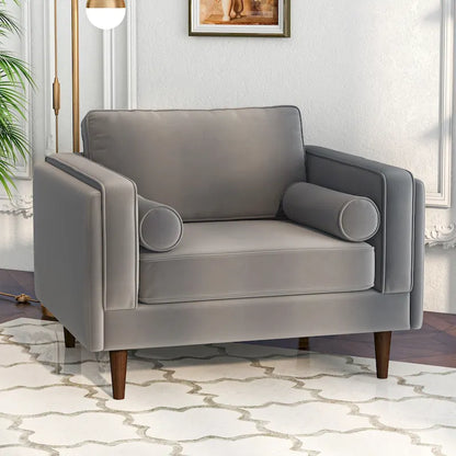 Flavia Mid-Century Modern Pillow Back Velvet Upholstered Armchair