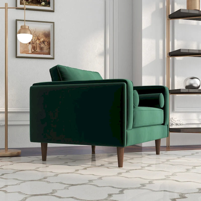 Flavia Mid-Century Modern Pillow Back Velvet Upholstered Armchair