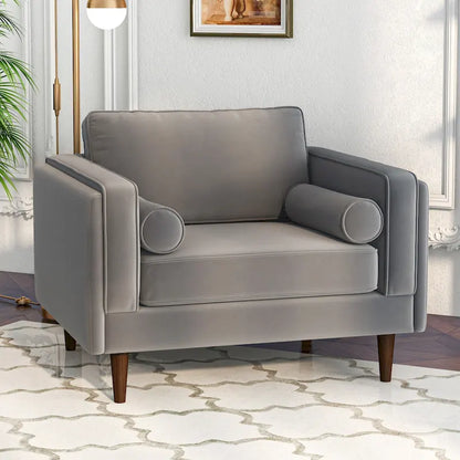 Flavia Mid-Century Modern Pillow Back Velvet Upholstered Armchair