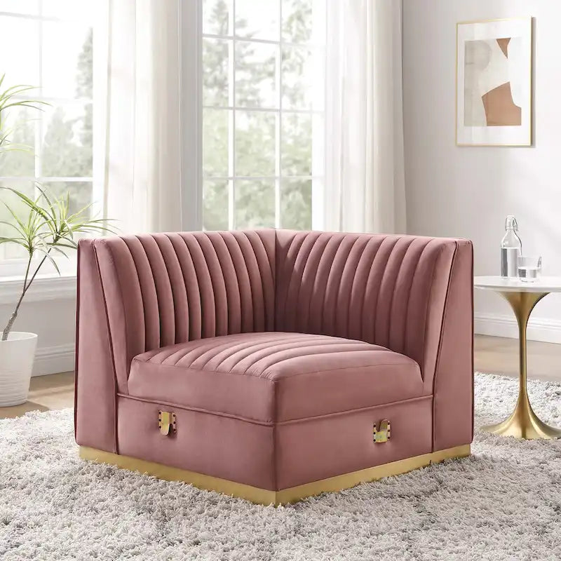 Sanguine Channel Tufted Performance Velvet Modular Sectional Sofa Left Corner Chair