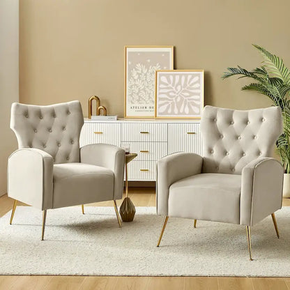 Danita Contemporary Velvet Wingback Tufted Chair With Gold Flared Metal Legs Set Of 2 by HULALA HOME