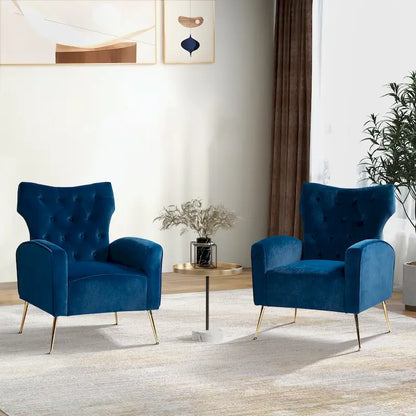 Danita Contemporary Velvet Wingback Tufted Chair With Gold Flared Metal Legs Set Of 2 by HULALA HOME