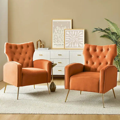 Danita Contemporary Velvet Wingback Tufted Chair With Gold Flared Metal Legs Set Of 2 by HULALA HOME