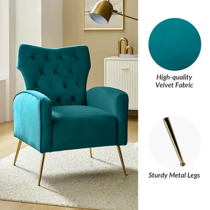 Danita Contemporary Velvet Wingback Tufted Chair With Gold Flared Metal Legs Set Of 2 by HULALA HOME