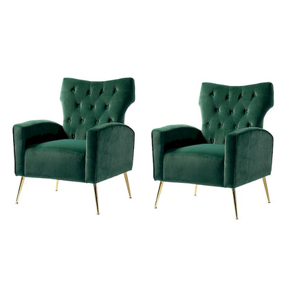 Danita Contemporary Velvet Wingback Tufted Chair With Gold Flared Metal Legs Set Of 2 by HULALA HOME