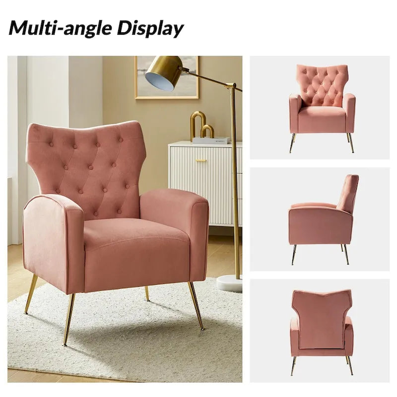 Danita Contemporary Velvet Wingback Tufted Chair With Gold Flared Metal Legs Set Of 2 by HULALA HOME