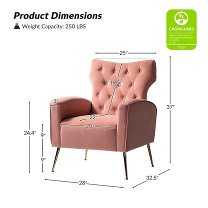 Danita Contemporary Velvet Wingback Tufted Chair With Gold Flared Metal Legs Set Of 2 by HULALA HOME