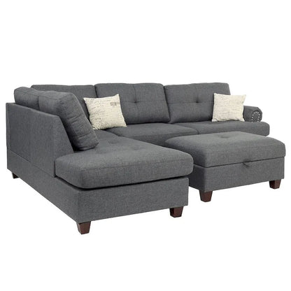 Poundex 3 Piece Fabric Sectional Sofa Set with Storage Ottoman