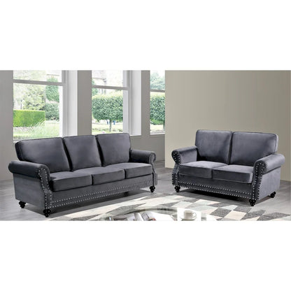 Suffield Velvet Nailhead 2-Piece Set-Loveseat & Sofa