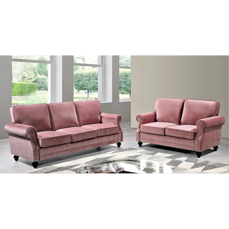 Suffield Velvet Nailhead 2-Piece Set-Loveseat & Sofa