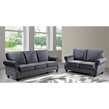 Suffield Velvet Nailhead 2-Piece Set-Loveseat & Sofa