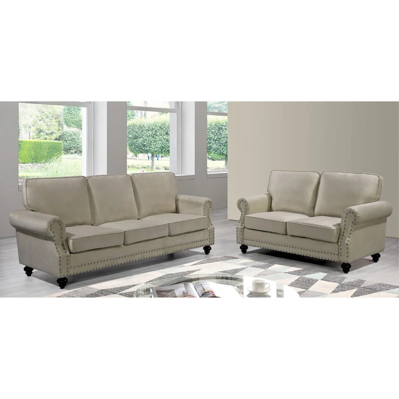 Suffield Velvet Nailhead 2-Piece Set-Loveseat & Sofa