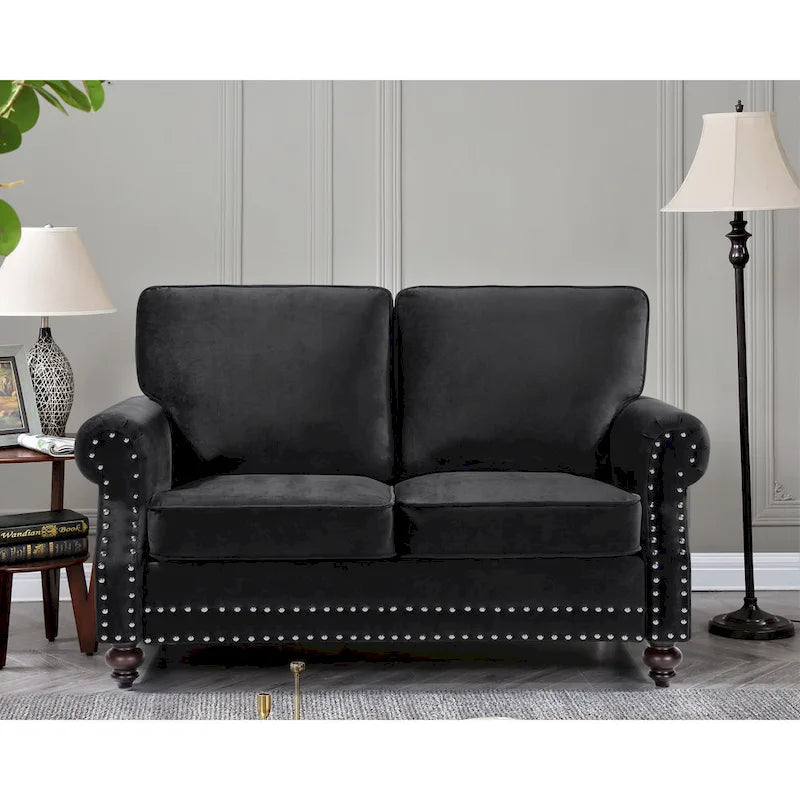 Suffield Velvet Nailhead 2-Piece Set-Loveseat & Sofa