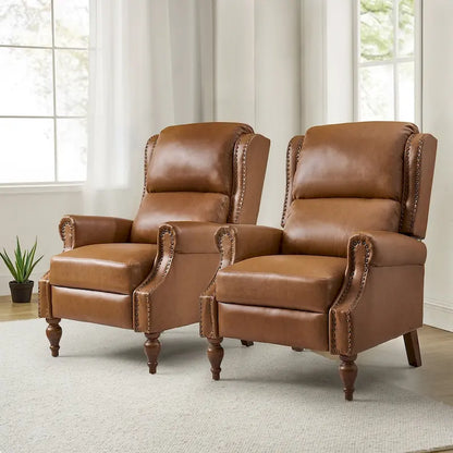 Terri Traditional Vegan Leather Manual Push Back Recliner Set of 2 by HULALA HOME