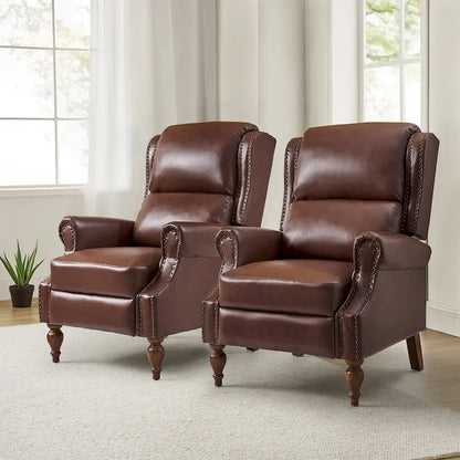 Terri Traditional Vegan Leather Manual Push Back Recliner Set of 2 by HULALA HOME