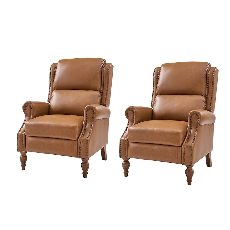 Terri Traditional Vegan Leather Manual Push Back Recliner Set of 2 by HULALA HOME
