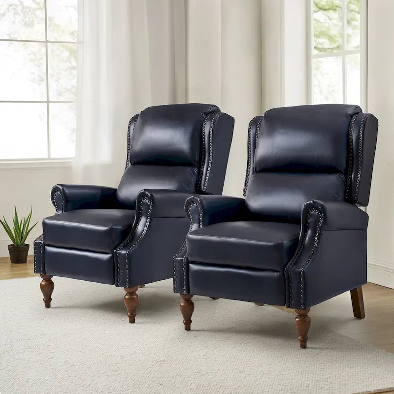 Terri Traditional Vegan Leather Manual Push Back Recliner Set of 2 by HULALA HOME