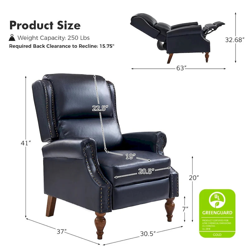 Terri Traditional Vegan Leather Manual Push Back Recliner Set of 2 by HULALA HOME