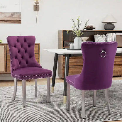 Velvet Dining Chairs Set of 2, Tufted Dining Room Chairs with Button Back, Nailhead Trim, Upholstered Kitchen Side Chairs