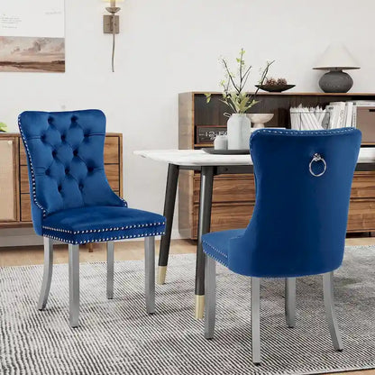 Velvet Dining Chairs Set of 2, Tufted Dining Room Chairs with Button Back, Nailhead Trim, Upholstered Kitchen Side Chairs