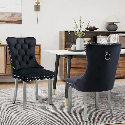 Velvet Dining Chairs Set of 2, Tufted Dining Room Chairs with Button Back, Nailhead Trim, Upholstered Kitchen Side Chairs