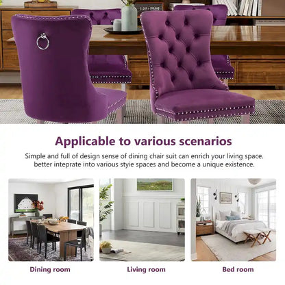 Velvet Dining Chairs Set of 2, Tufted Dining Room Chairs with Button Back, Nailhead Trim, Upholstered Kitchen Side Chairs