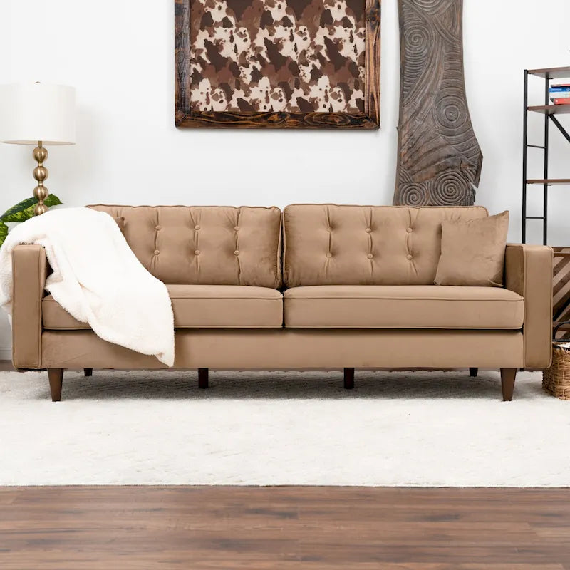 Orion Mid Century Modern Furniture Style Velvet Living Room Couch