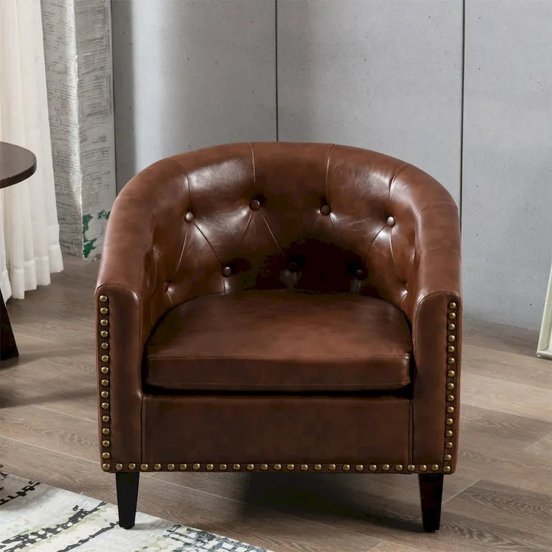 Contemporary PU Leather Club Chair with Recessed Arms and Nailhead Trim